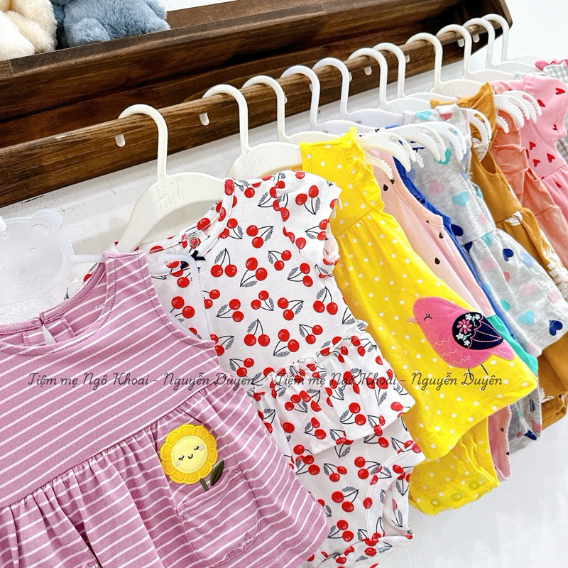 [MD202] 3/6-6/9-9/12m Body suit váy ngắn tay chất liệu cotton xuất xịn cho bé yêu của mẹ