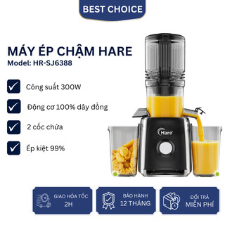 Máy ép chậm Hare HR SJ6388 công suất 300W 2 cốc chứa, ép kiệt 99% bảo hành 12 tháng