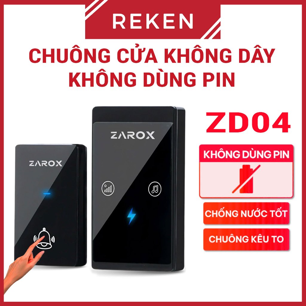 Chuông cửa không dây, chuông cửa không dùng pin ZAROX ZD04 nút nhấn không pin, 38 kiểu chuông