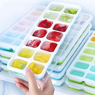 [COMBO 10]Khay Đá Có Nắp Đậy Silicon 14 Viên, Khay Đựng Đá Tủ Lạnh, Khuôn Làm Đá Thạch Kem Bảo Quản Chống MùI
