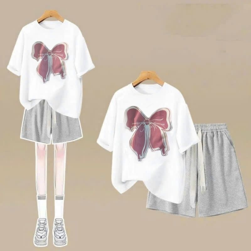 Sét bộ quần đùi trơn + mix áo phông from rộng chất vải cotton- nơ KOLILA-quanao94