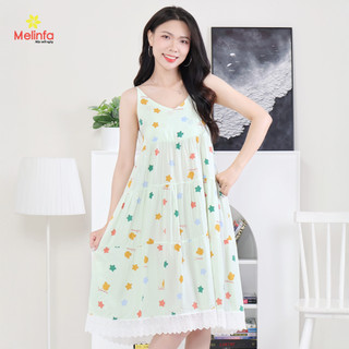 [XẢ KHO GIÁ SỐC] Váy đầm ngủ hai dây phối ren dễ thương mặc nhà vải Cotton lụa tự nhiên MEV0550