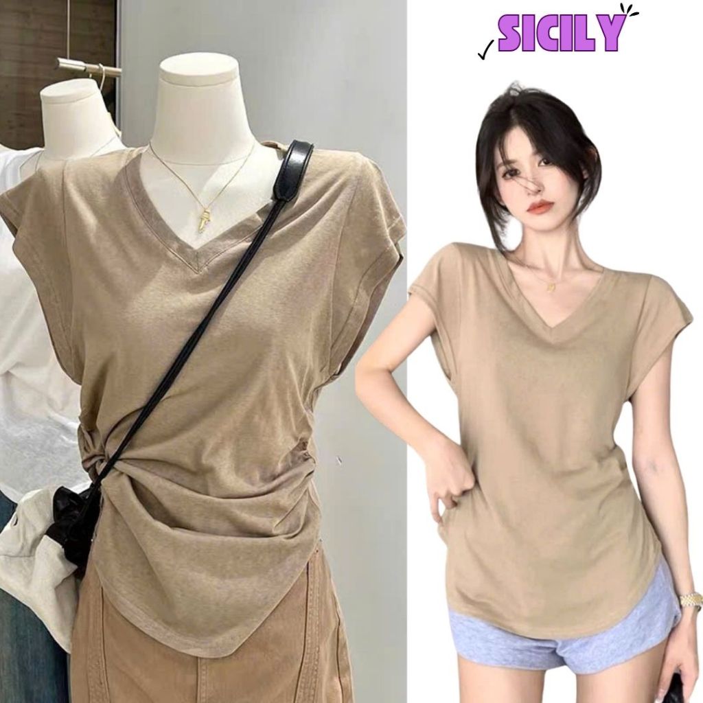 Áo thun cánh dơi nữ tay ngắn Sicily Áo thun dáng rộng rúm eo nhẹ AT105