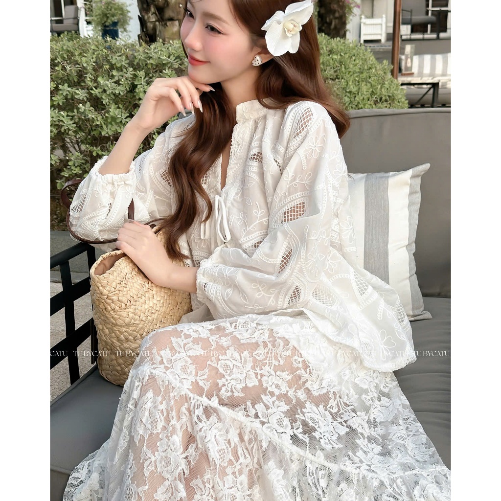 Ảnh TUBYCATU | Chân váy ren trắng/ đen Lace Maxi Skirt 1