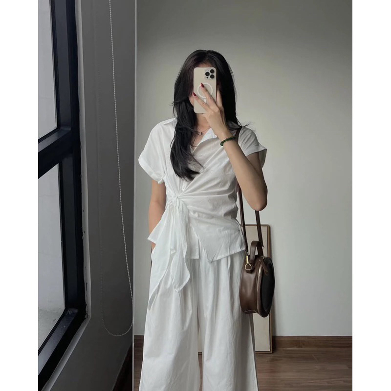 áo sơ mi nữ vạt chéo thắt nơ Thanhhuyen clothings QCL1