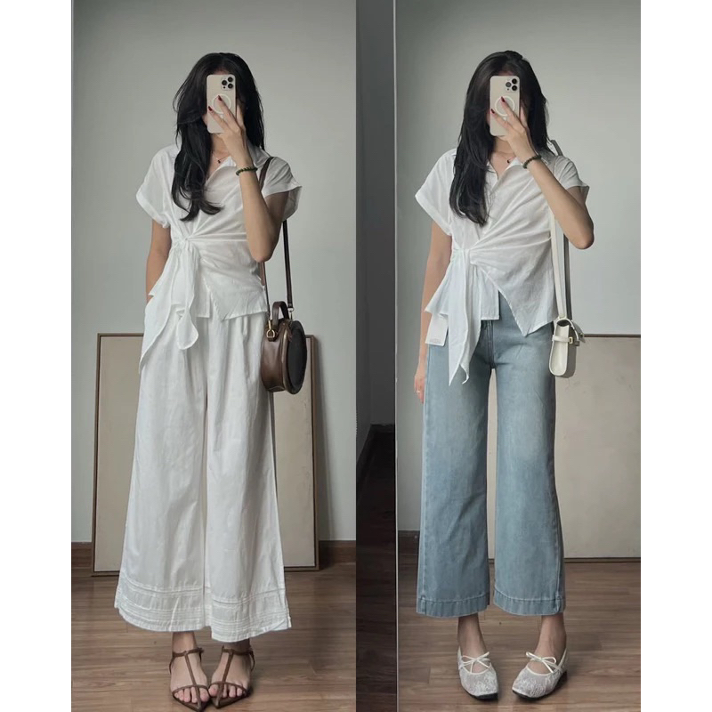 áo sơ mi nữ vạt chéo thắt nơ Thanhhuyen clothings QCL1
