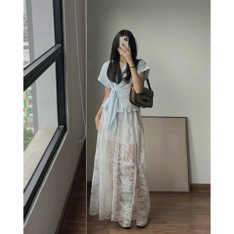 áo sơ mi nữ vạt chéo thắt nơ Thanhhuyen clothings QCL1