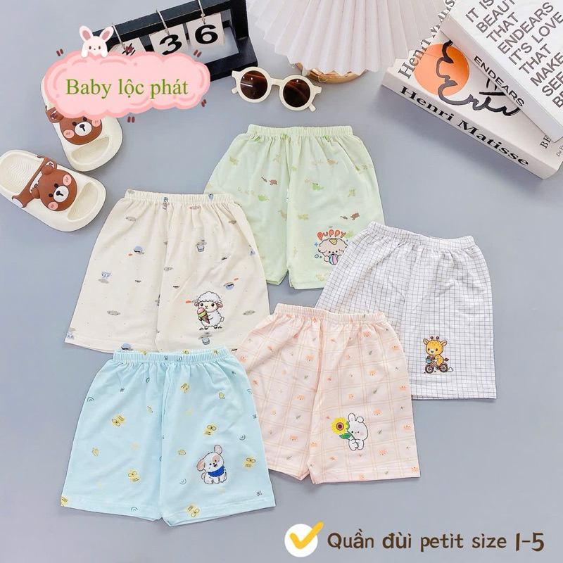 (LK 006) Combo 5-10 Quần Đùi Petit QC mềm mịn thấm hút mồ hôi cho bé từ 3-15kg