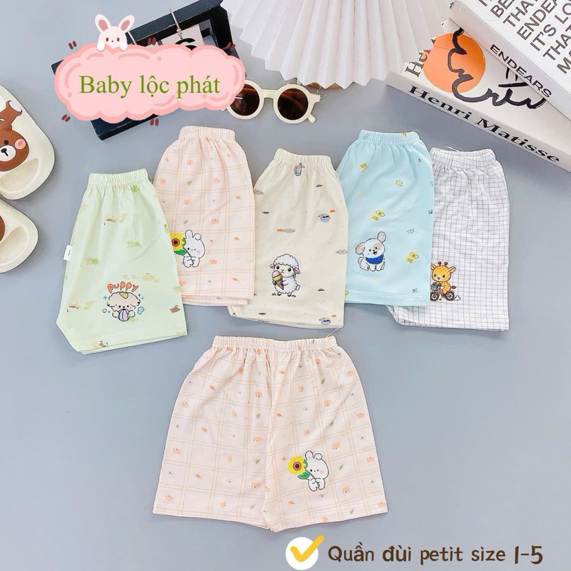(LK 006) Combo 5-10 Quần Đùi Petit QC mềm mịn thấm hút mồ hôi cho bé từ 3-15kg