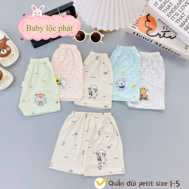 (LK 006) Combo 5-10 Quần Đùi Petit QC mềm mịn thấm hút mồ hôi cho bé từ 3-15kg