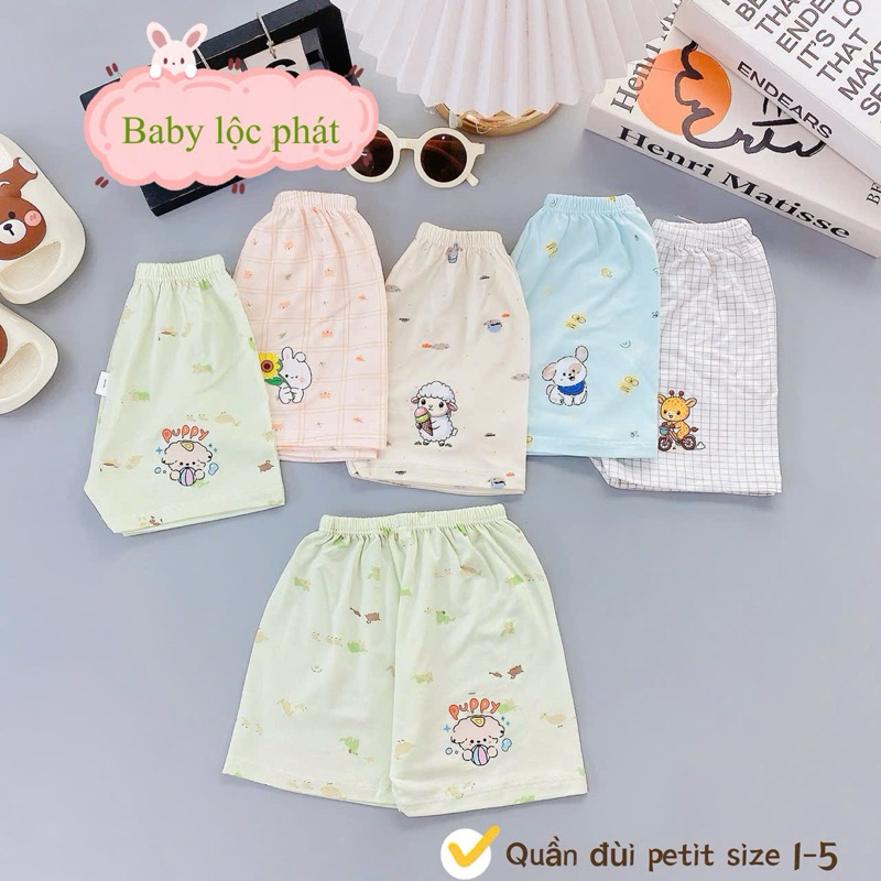 (LK 006) Combo 5-10 Quần Đùi Petit QC mềm mịn thấm hút mồ hôi cho bé từ 3-15kg