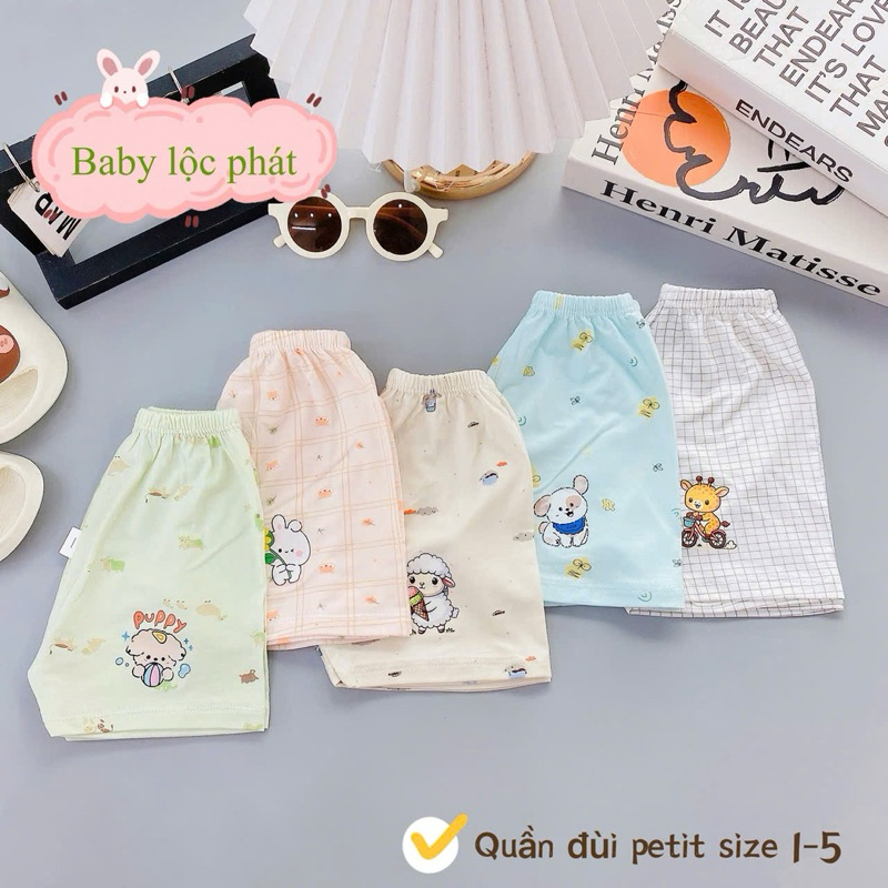 (LK 006) Combo 5-10 Quần Đùi Petit QC mềm mịn thấm hút mồ hôi cho bé từ 3-15kg