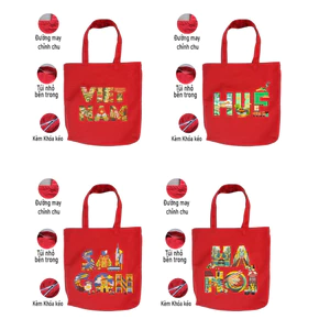 Túi vải canvas TÔI YÊU VIỆT NAM màu đỏ CÓ KHÓA KÉO - TÚI TOTE DU LỊCH đeo vai phong cách thời trang đựng đồ tuid011