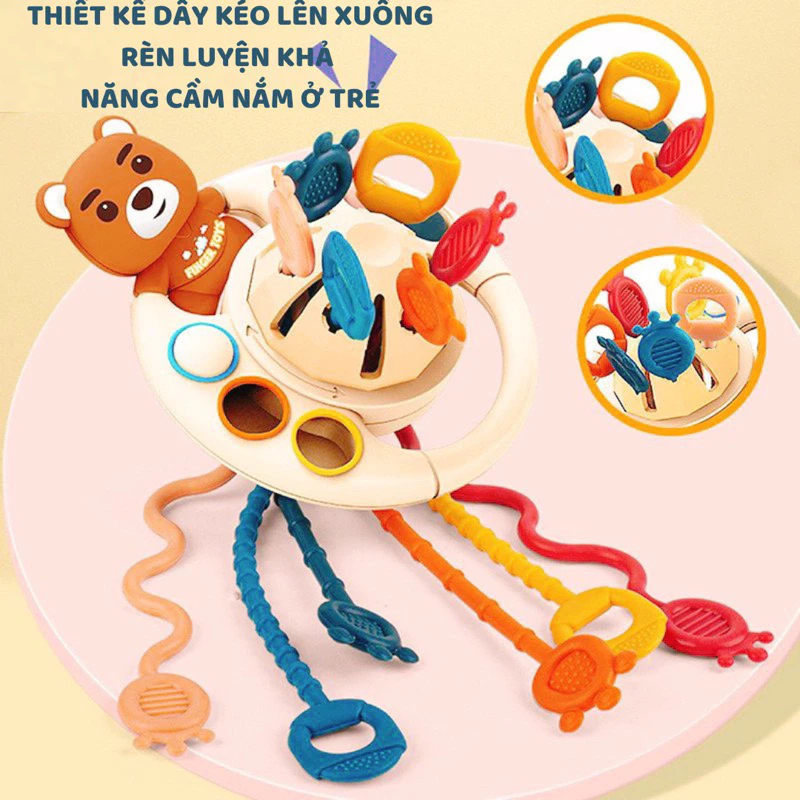 Đồ chơi gấu rút dây cho bé gặm nướu kết hợp vận động tinh giáo dục sớm montessori