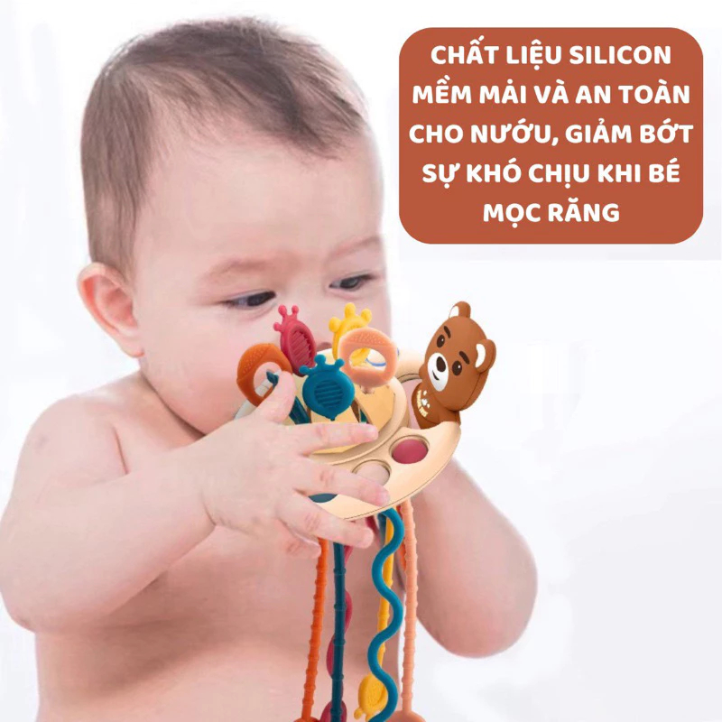 Đồ chơi gấu rút dây cho bé gặm nướu kết hợp vận động tinh giáo dục sớm montessori