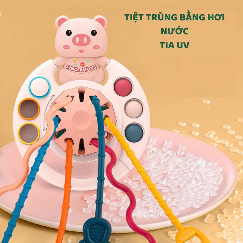 Đồ chơi gấu rút dây cho bé gặm nướu kết hợp vận động tinh giáo dục sớm montessori