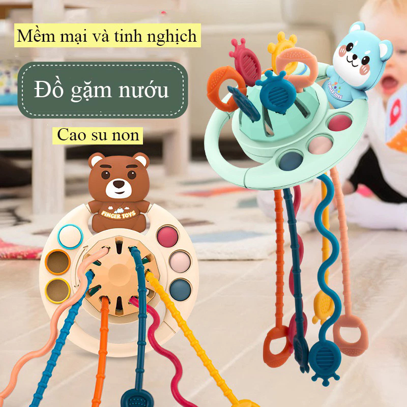 Đồ chơi gấu rút dây cho bé gặm nướu kết hợp vận động tinh giáo dục sớm montessori
