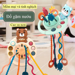 Đồ chơi gấu rút dây cho bé gặm nướu kết hợp vận động tinh giáo dục sớm montessori