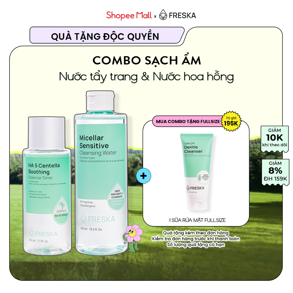 Ảnh Bộ đôi Nước Tẩy Trang Freska  Micellar 400ML + Nước Hoa Hồng Freska HA5 Essence 210ml 1