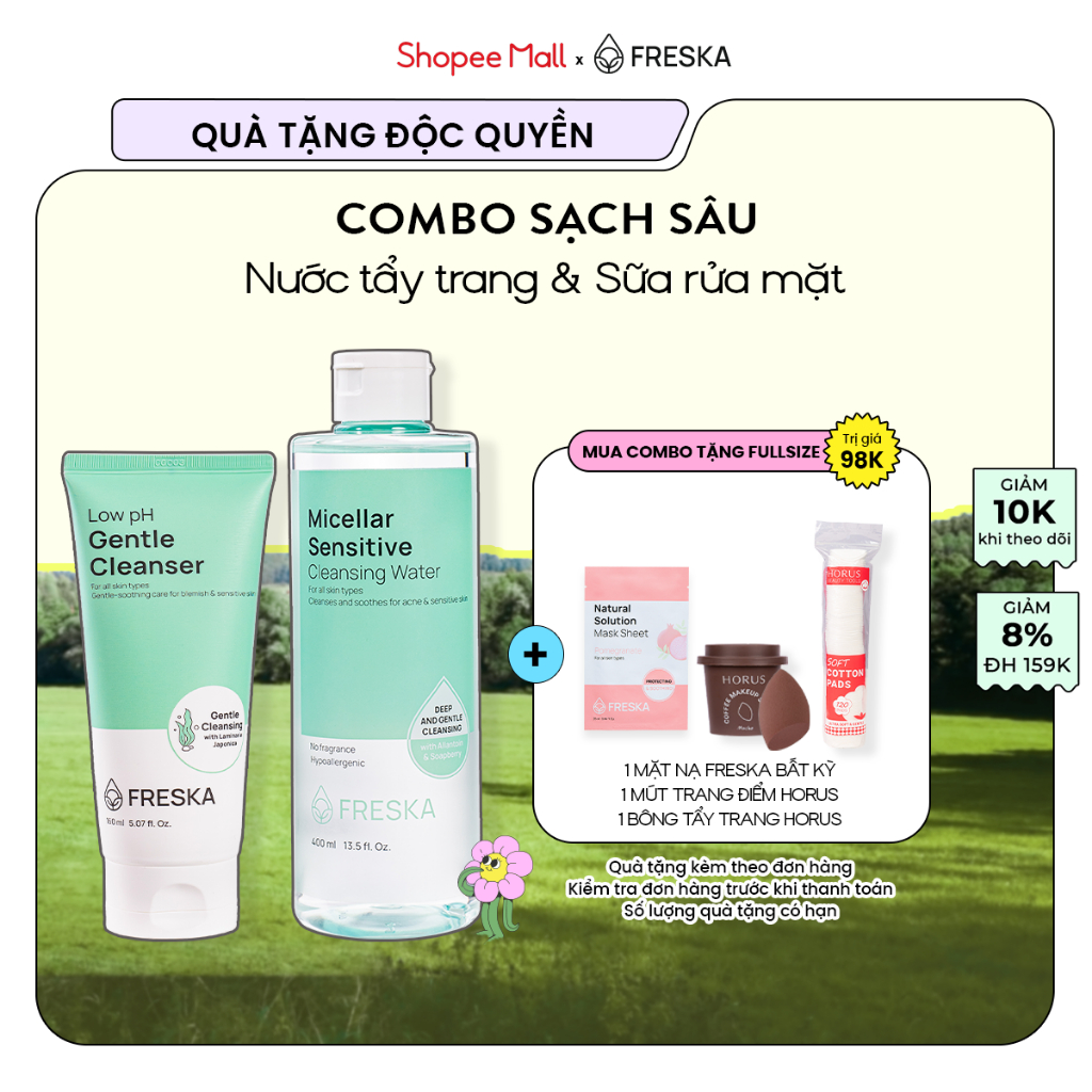 Ảnh Bộ đôi Nước tẩy trang Freska Micellaer 400ml + Sữa rửa mặt Freska Low pH 150ml 1