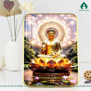Tranh Phật A Di Đà tráng gương nhiều kích thước để bàn treo tường