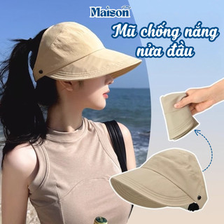 Mũ chống nắng nửa đầu MAISON kiểu dáng Hàn Quốc vành rộng có móc đeo khẩu trang, mũ chống nắng buộc tóc đuôi ngựa