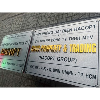 Bảng công ty, bảng hộ kinh doanh chất liệu alu bạc xước + chữ vàng gương nhiều kích thước theo yêu cầu