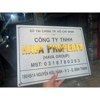 Bảng công ty, bảng hộ kinh doanh chất liệu alu bạc xước + chữ vàng gương nhiều kích thước theo yêu cầu