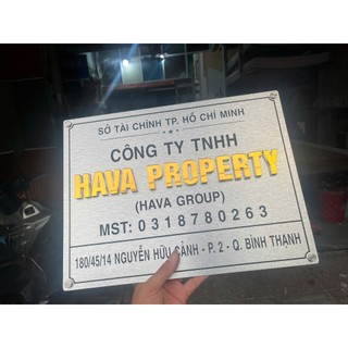 Bảng công ty, bảng hộ kinh doanh chất liệu alu bạc xước + chữ vàng gương nhiều kích thước theo yêu cầu