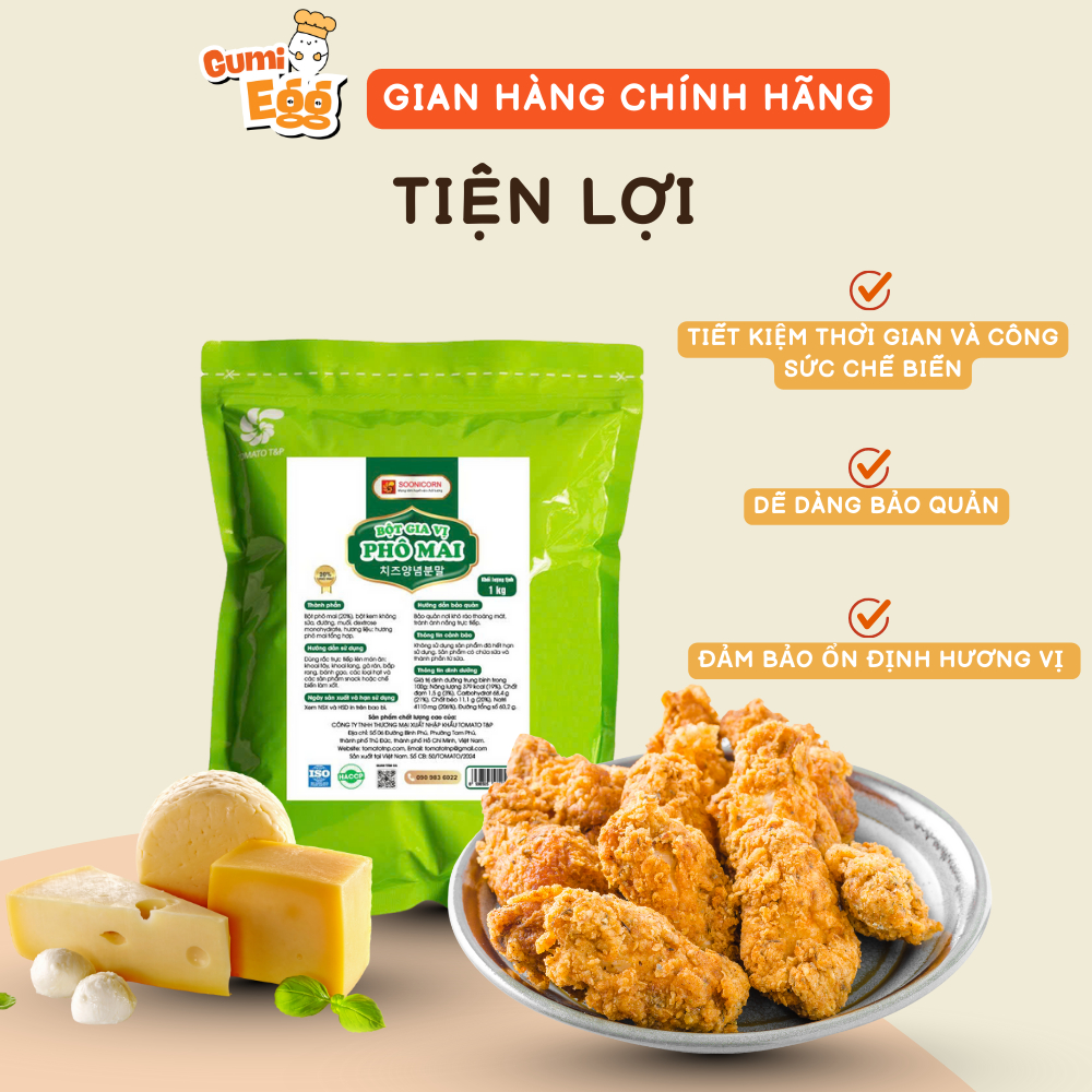 Combo Bột Phô Mai Ngọt Tomato T&P Lắc Khoai, Bột Phô Mai Hàn Quốc, Sốt Phô Mai, Bánh Phô Mai Chảy