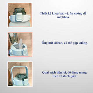 Bình nước 2 lít dành cho người lười uống nước, bình nước cute 2L có ống hút, chia vạch nhắc giờ