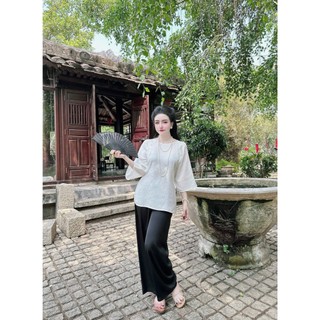 đồ lam đi lễ chùa thiết kế 12 nút ngọc trang nhã dưới 65kg (DB162U)