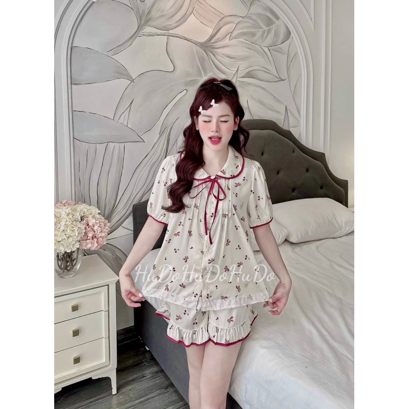 Bộ Đùi Cổ Sen Pijama Lụa Latin Nhiều Màu Mới Nhất Dáng Tiểu Thư Dây Buộc Mềm Mịn Mát Lịm