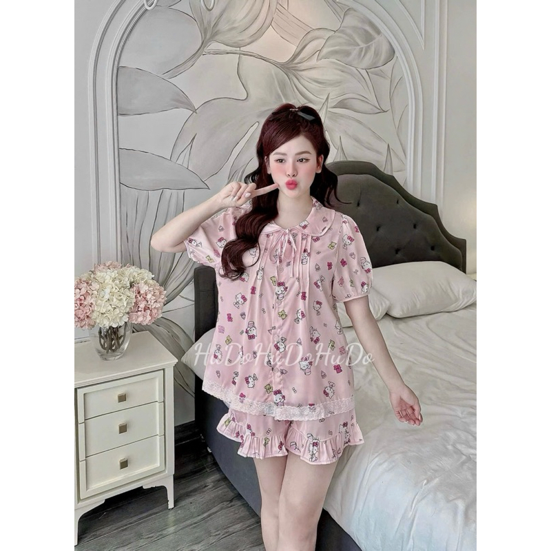 Bộ Đùi Cổ Sen Pijama Lụa Latin Nhiều Màu Mới Nhất Dáng Tiểu Thư Dây Buộc Mềm Mịn Mát Lịm