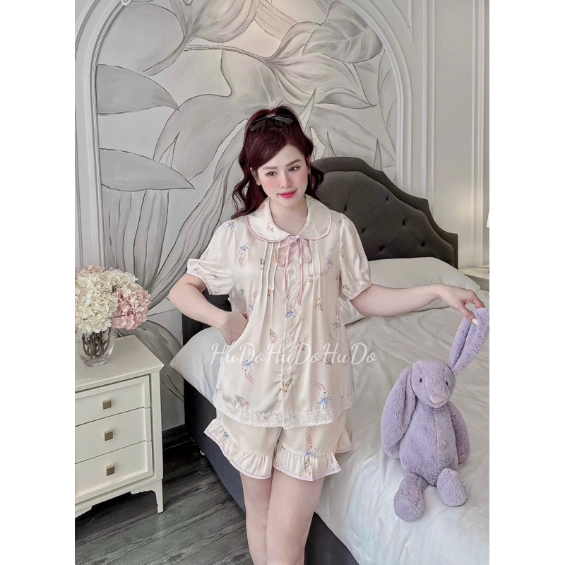 Bộ Đùi Cổ Sen Pijama Lụa Latin Nhiều Màu Mới Nhất Dáng Tiểu Thư Dây Buộc Mềm Mịn Mát Lịm