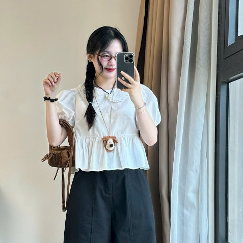 Áo Babydoll Cổ Sen Tay Phồng Joolate Style Ngọt Ngào Đi Học, Đi Chơi
