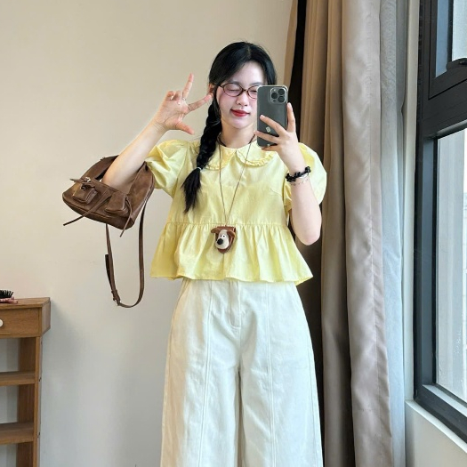 Áo Babydoll Cổ Sen Tay Phồng Joolate Style Ngọt Ngào Đi Học, Đi Chơi