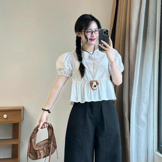 Áo Babydoll Cổ Sen Tay Phồng Joolate Style Ngọt Ngào Đi Học, Đi Chơi