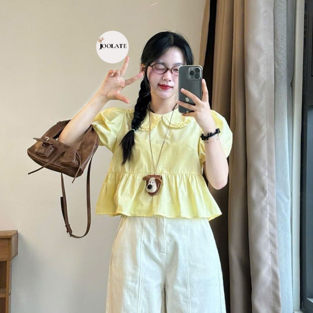 Áo Babydoll Cổ Sen Tay Phồng Joolate Style Ngọt Ngào Đi Học, Đi Chơi