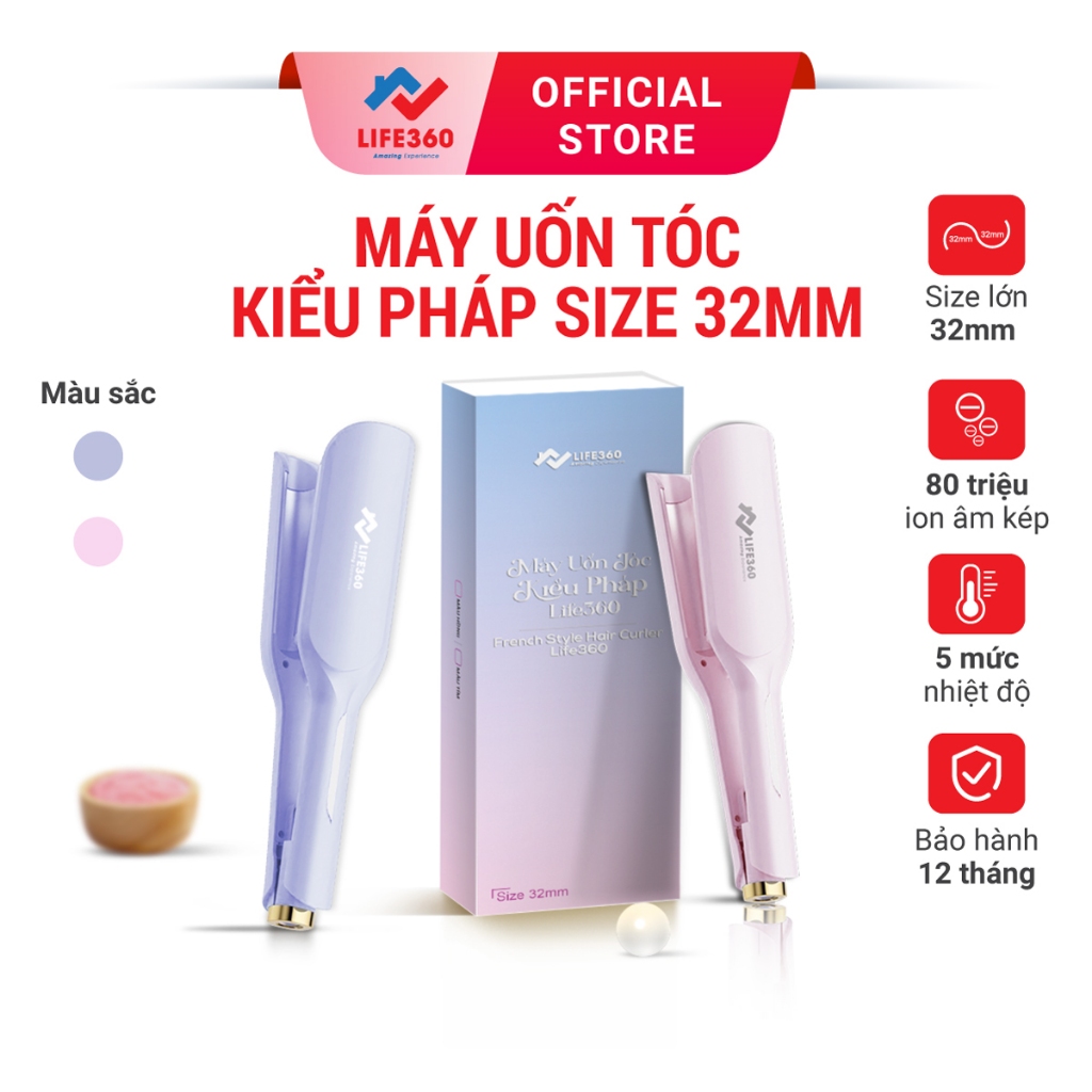 Ảnh Máy Uốn Tóc Ion Âm Kiểu Pháp Life360 LF-MUP23, Máy Uốn Tóc Hippie, Uốn Xoăn Gợn Sóng 32mm, BH 1 Năm 1