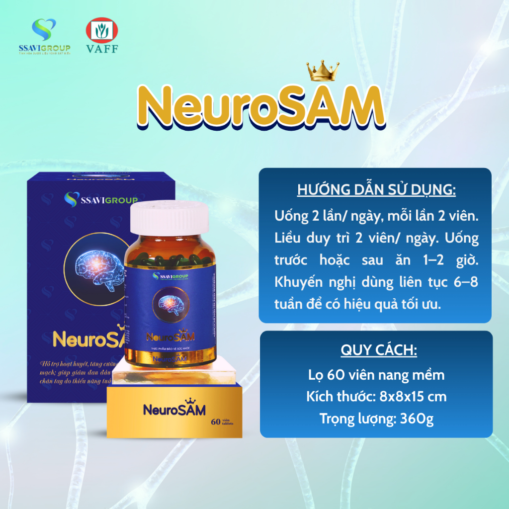 Viên uống hoạt huyết dưỡng não bổ não Neurosam, viên uống bổ não giảm đau đầu, chóng mặt, tê tay