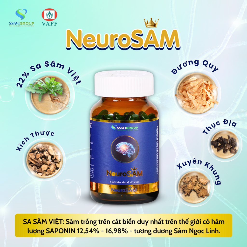 Viên uống hoạt huyết dưỡng não bổ não Neurosam, viên uống bổ não giảm đau đầu, chóng mặt, tê tay