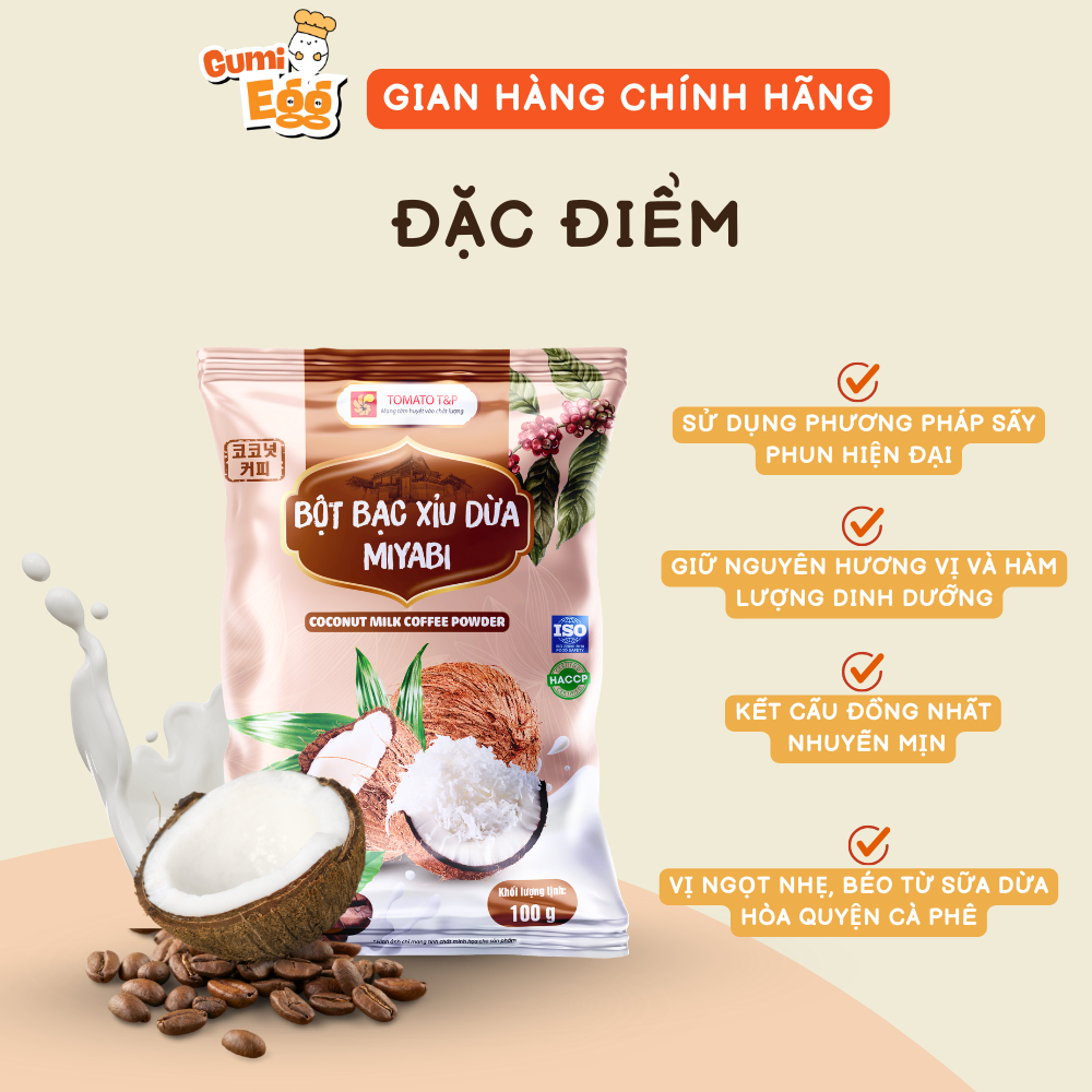 Bột Bạc Xỉu Dừa Miyabi Tomato T&P Gói 100g, Bột Capuchino Dừa Nguyên Liệu Làm Bánh, Pha Chế- BXD72