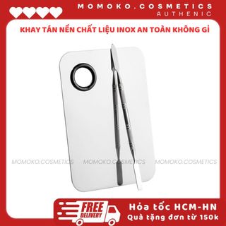 Khay Inox Palette Đã Kèm Que Trộn Pha Trộn Kem Nền Son Môi Phấn Mắt Size Lớn