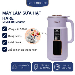 Máy làm sữa hạt Hare HR MB8850 dung tích 1L công suất 600W, 6 chức năng nấu tự động