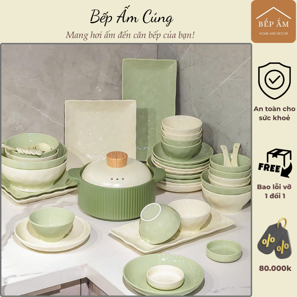 Bộ bát đĩa sứ chén dĩa tô sứ Xanh bơ Kem be Tím vân đá độc đáo phong cách Hàn Quốc bếp ấm cúng