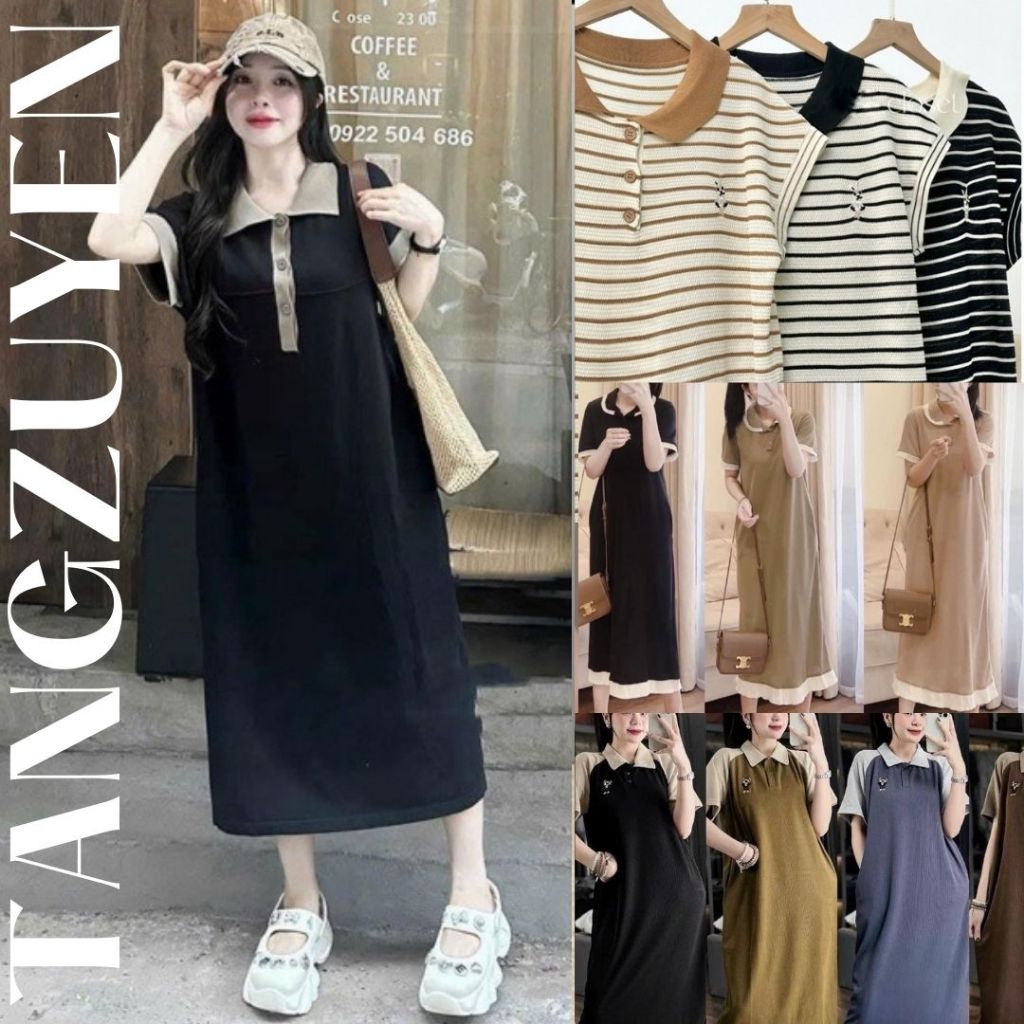 ( nhiều mẫu ) Váy thun polo cộc tay suông rộng basic Đầm bầu cổ bẻ polo thể thao form rộng đi chơi mặc nhà T610G