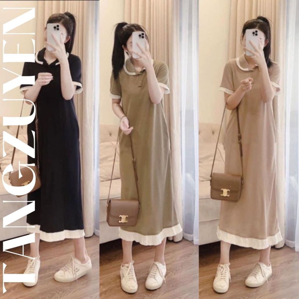 ( nhiều mẫu ) Váy thun polo cộc tay suông rộng basic Đầm bầu cổ bẻ polo thể thao form rộng đi chơi mặc nhà T610G