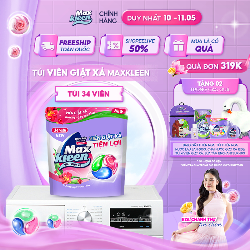 Ảnh Túi Viên Giặt Xả MaxKleen Hương Ngày Thư Thái (34 Viên) 1