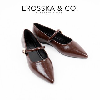 Erosska - Giày búp bê nữ mũi nhọn phối quai ngang kiểu dáng đơn giản cao 2cm màu đỏ đô  - EL077